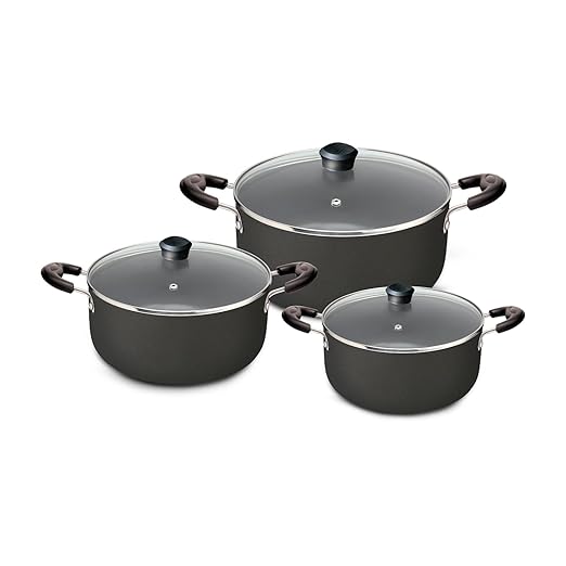 3-Piece Nonstick Cooking Pot Set with Glass Lids – Durable Aluminum Casserole Pots with Stay-Cool Handles