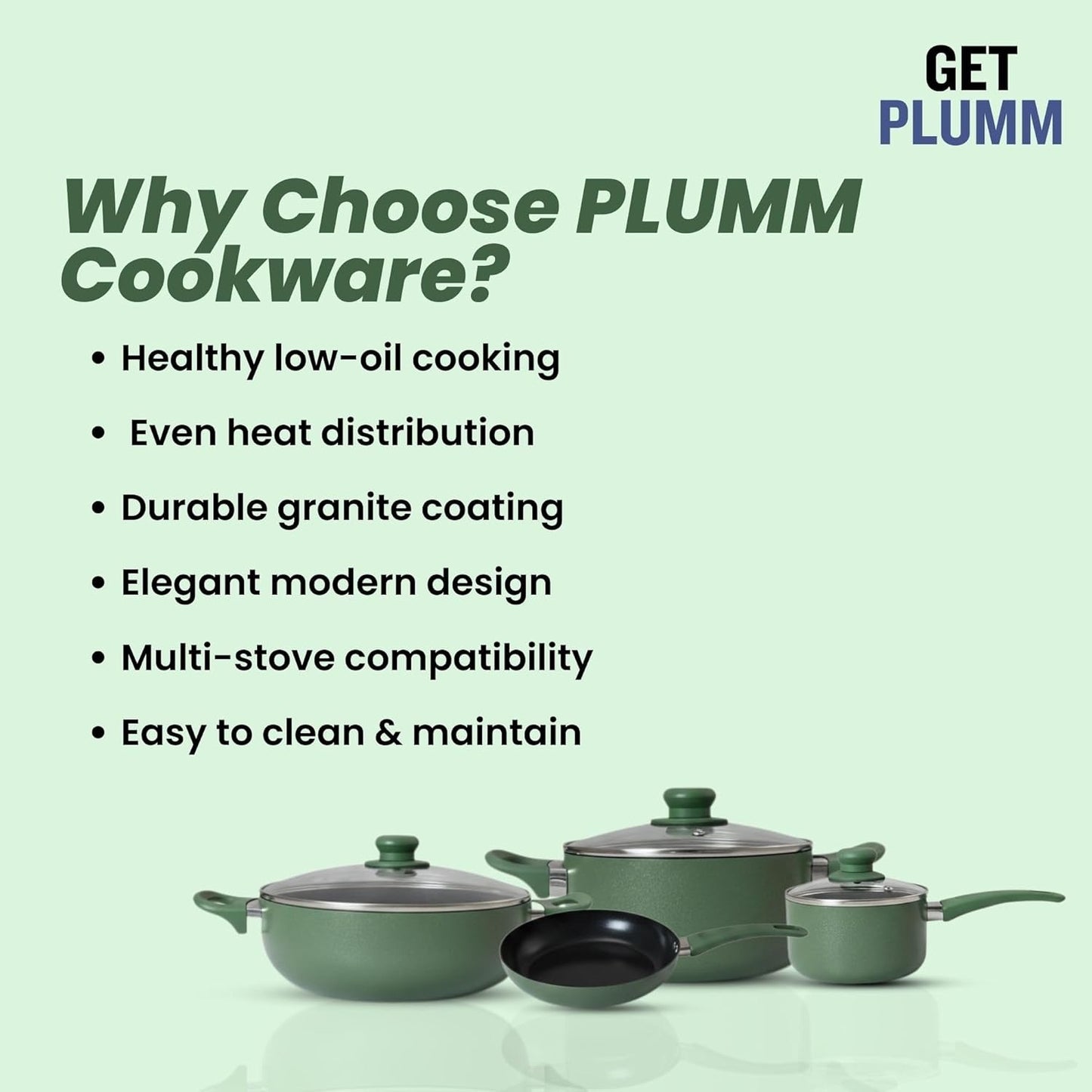 4-Piece Green Nonstick Cookware Set with Glass Lids – Induction Compatible Pots & Frying Pan Set