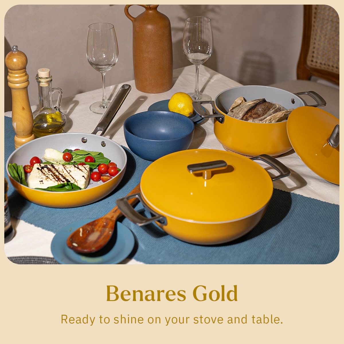 6-Piece Yellow Nonstick Cookware Set with Stainless Steel Handles – Induction Compatible Pots & Frying Pan Bundle