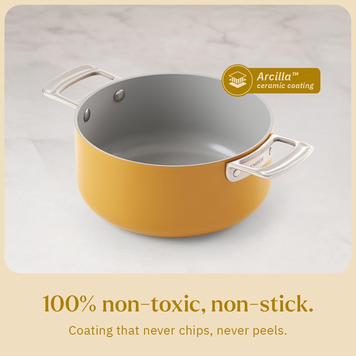 6-Piece Yellow Nonstick Cookware Set with Stainless Steel Handles – Induction Compatible Pots & Frying Pan Bundle