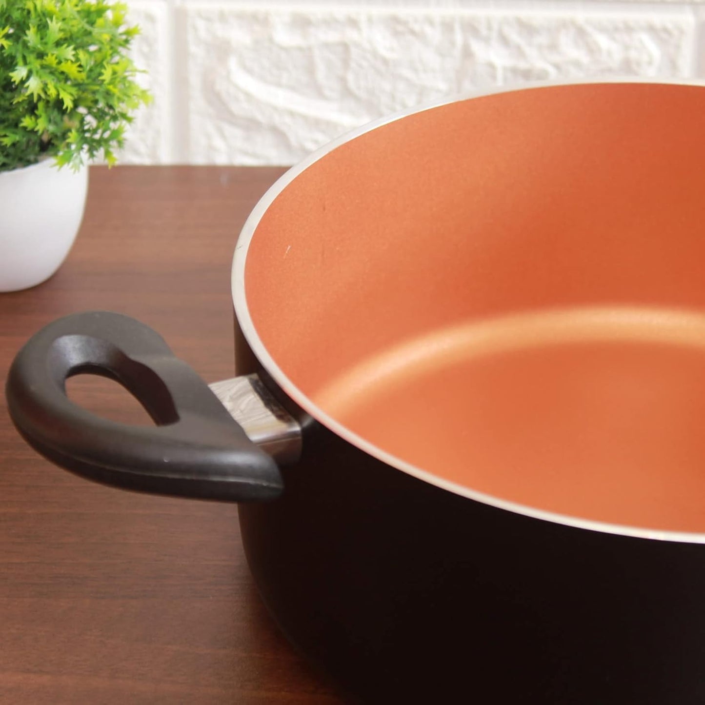 3-Piece Nonstick Cookware Set with Glass Lids – Copper Interior Pots with Stay-Cool Handles