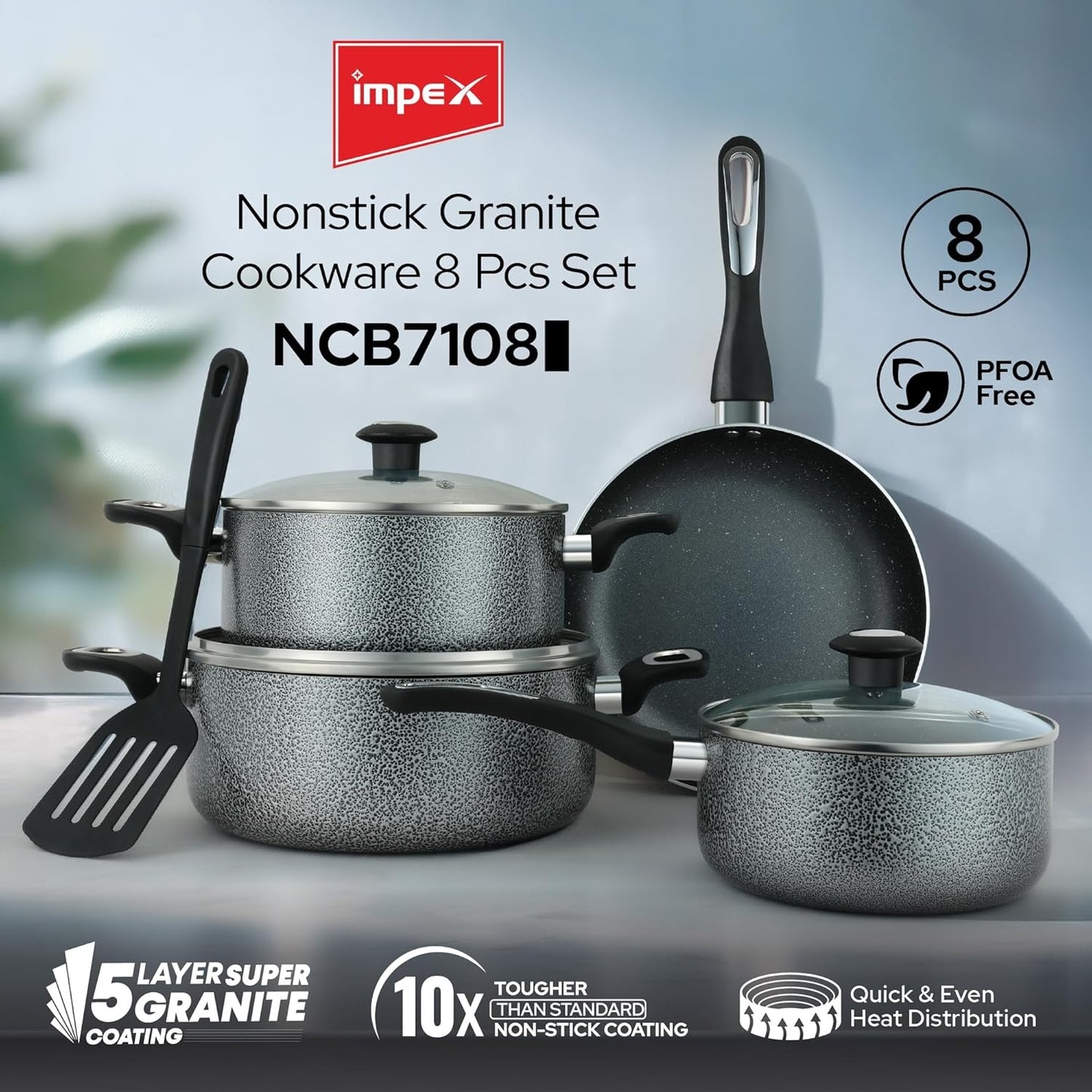 5-Piece Granite Nonstick Cookware Set with Glass Lids – Speckled Pots & Frying Pan with Utensil