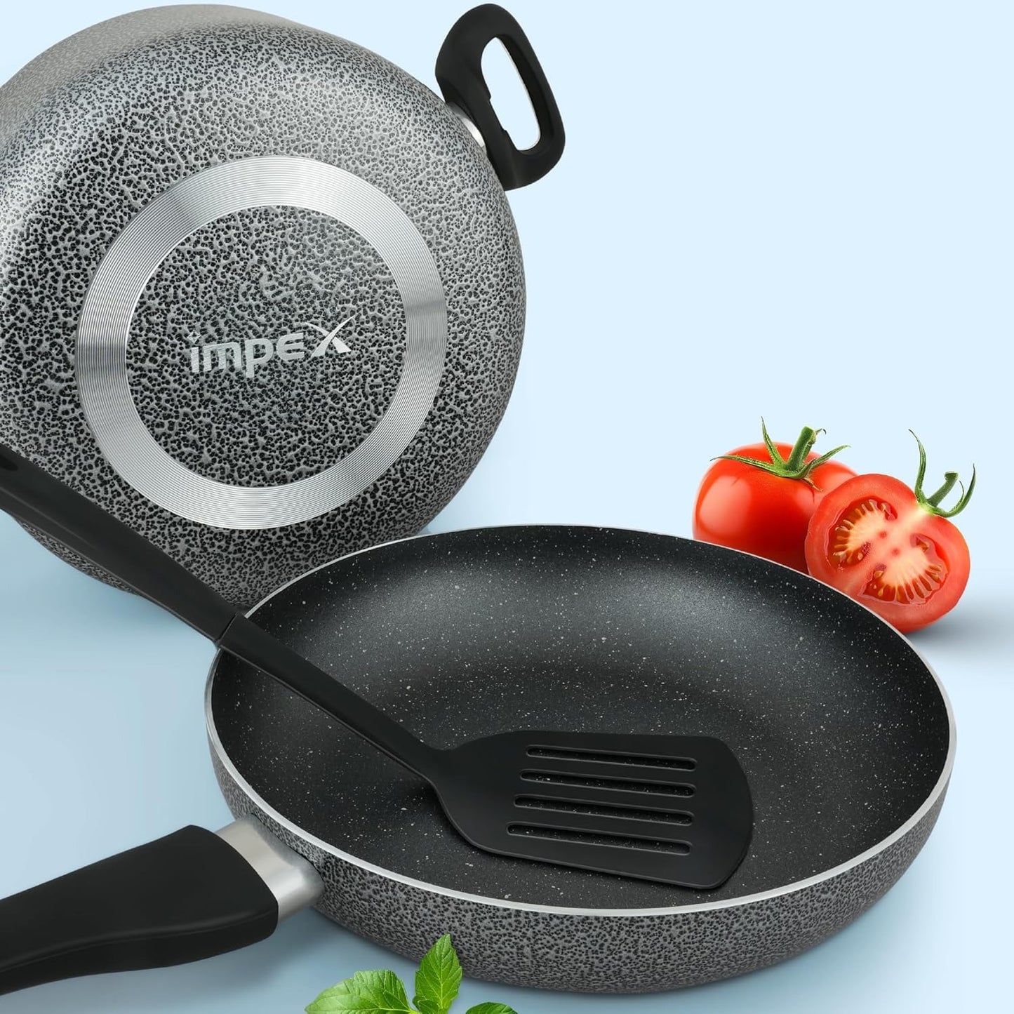 5-Piece Granite Nonstick Cookware Set with Glass Lids – Speckled Pots & Frying Pan with Utensil