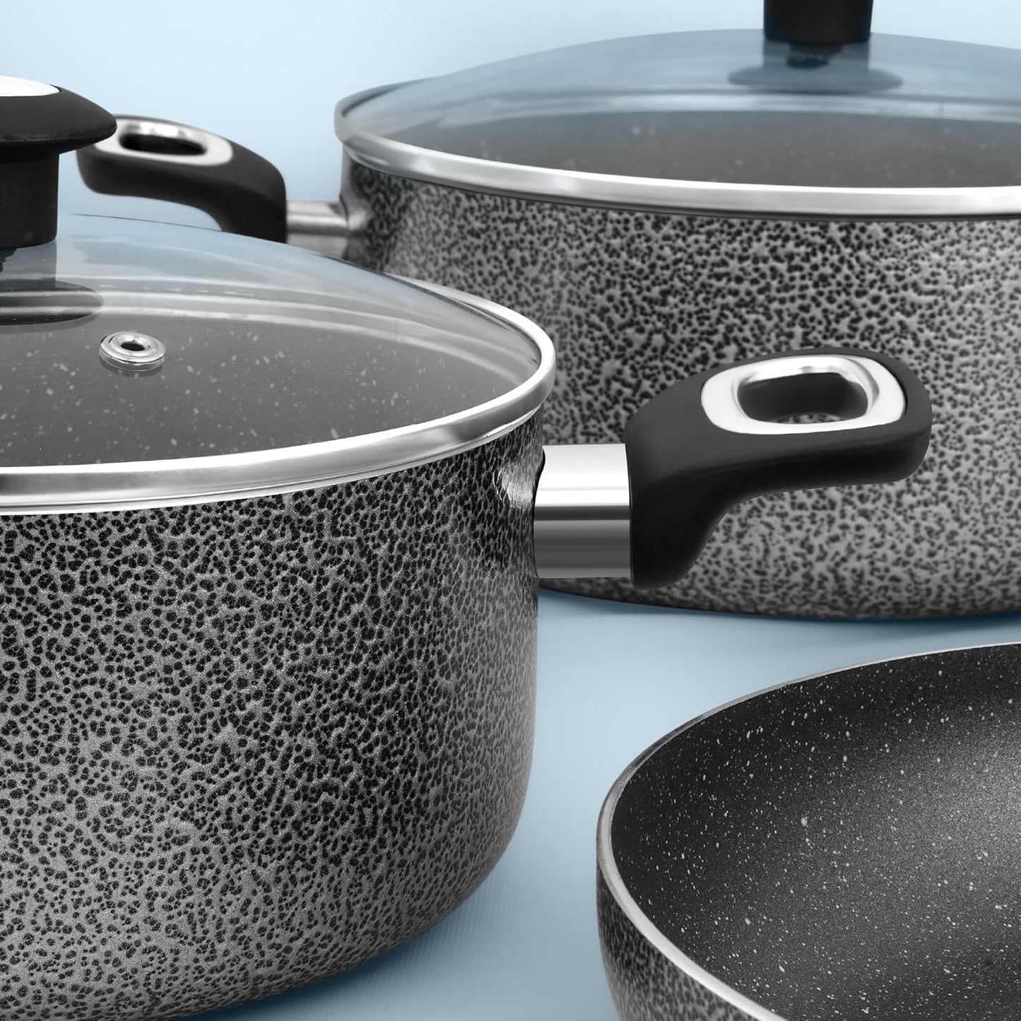 3-Piece Nonstick Cooking Pot Set with Glass Lids – Durable Aluminum Casserole Pots with Stay-Cool Handles